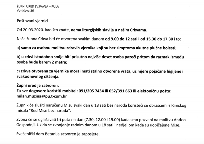 Obavijest Župnika