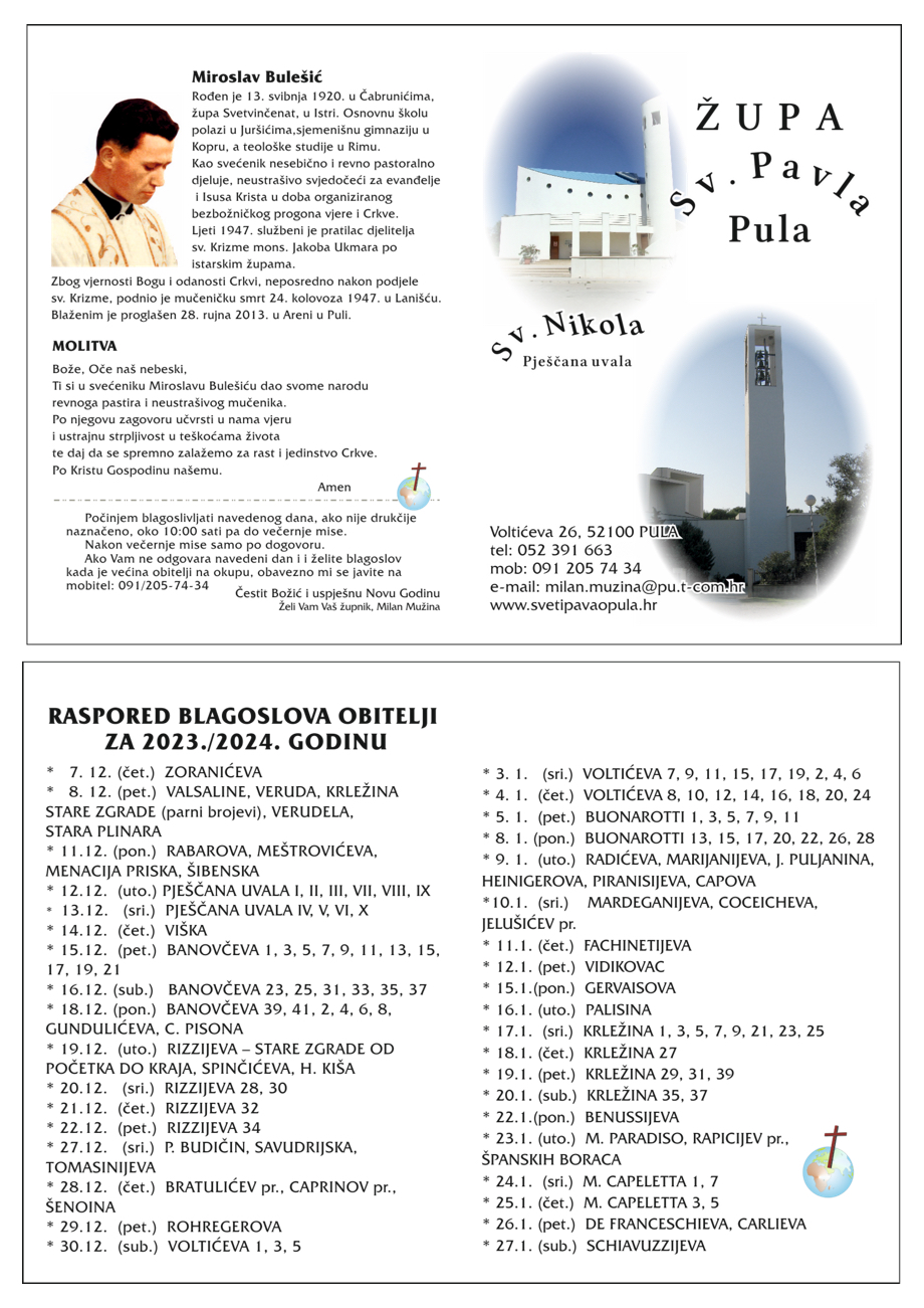 Raspored blagoslova obitelji