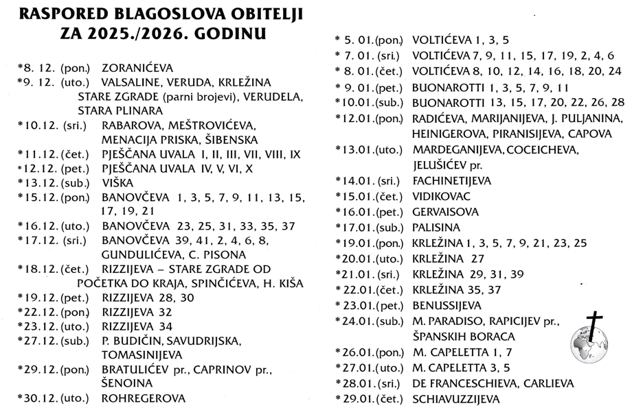 Raspored blagoslova obitelji